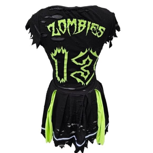 Trickz N Treatz Z‑O‑M‑B‑I‑E Cheerleader Costume – Distressed Pleated Raw Hem XS - Picture 3 of 14